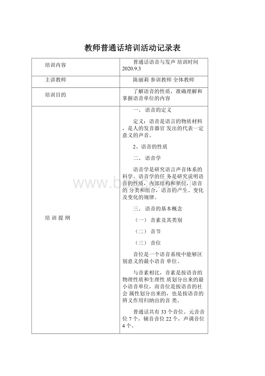 教师普通话培训活动记录表.docx