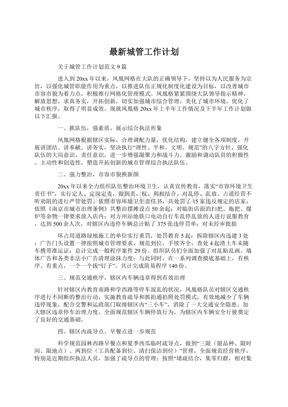 最新城管工作计划Word格式文档下载.docx_第1页