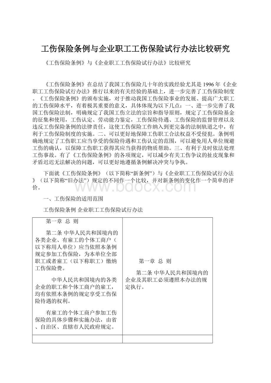 工伤保险条例与企业职工工伤保险试行办法比较研究.docx_第1页