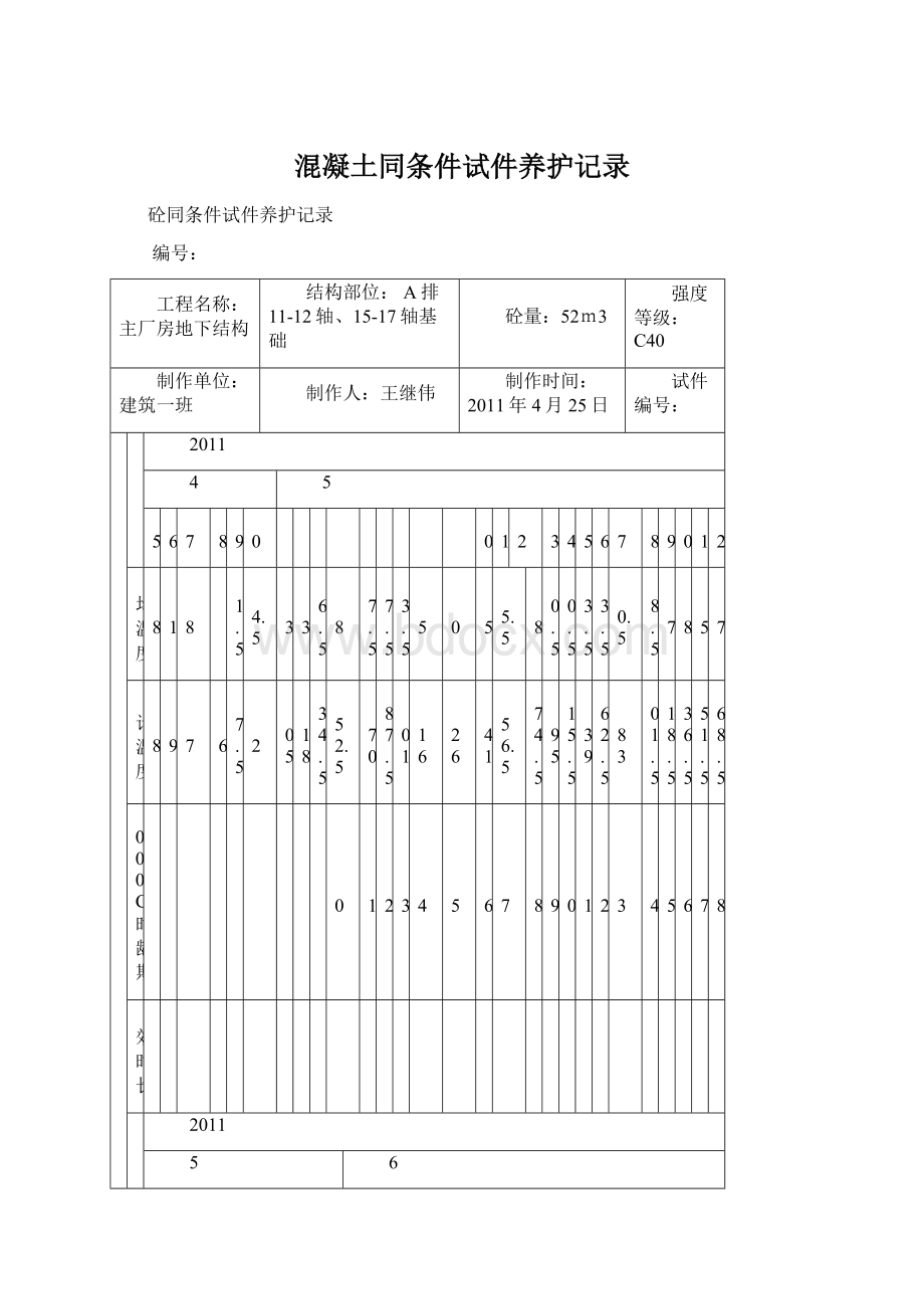 混凝土同条件试件养护记录.docx_第1页