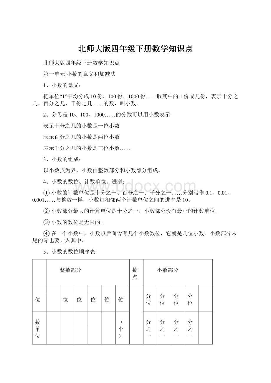 北师大版四年级下册数学知识点Word文件下载.docx_第1页