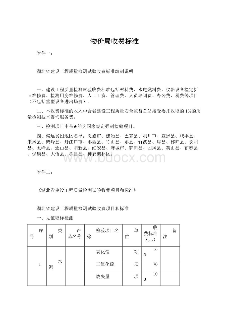 物价局收费标准.docx