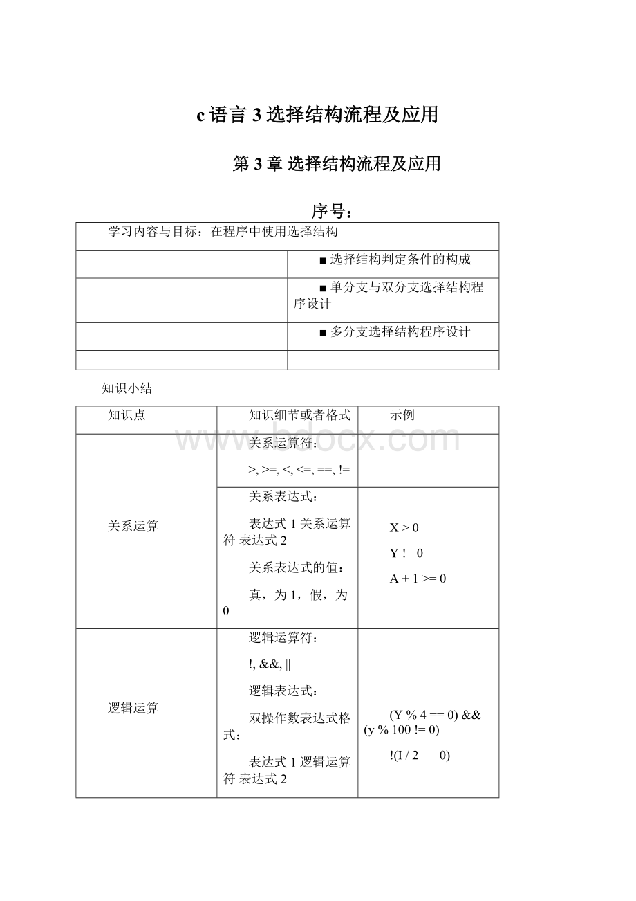 c语言3选择结构流程及应用文档格式.docx_第1页