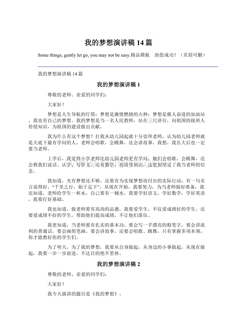 我的梦想演讲稿14篇Word格式文档下载.docx