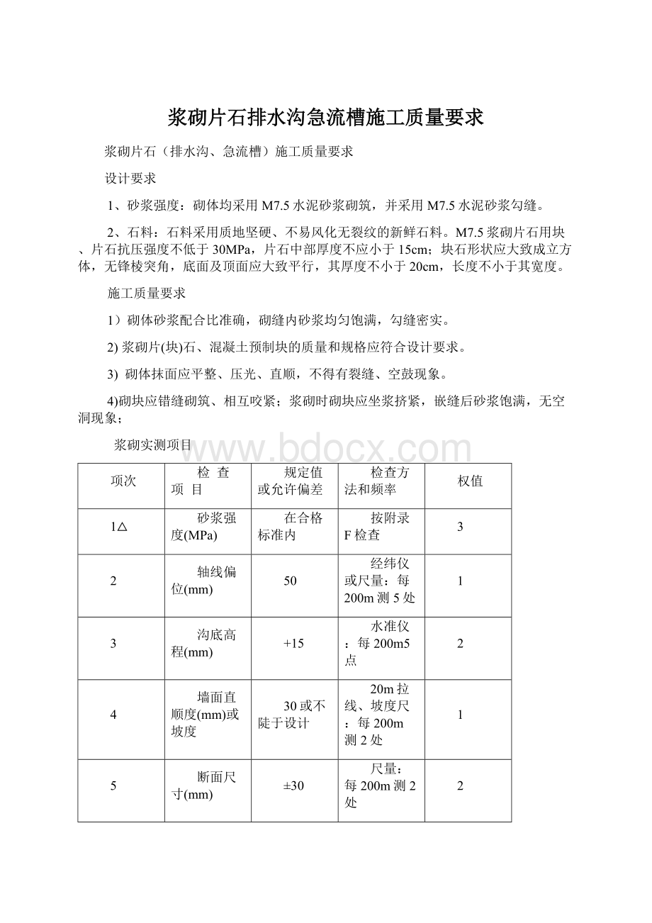 浆砌片石排水沟急流槽施工质量要求.docx_第1页