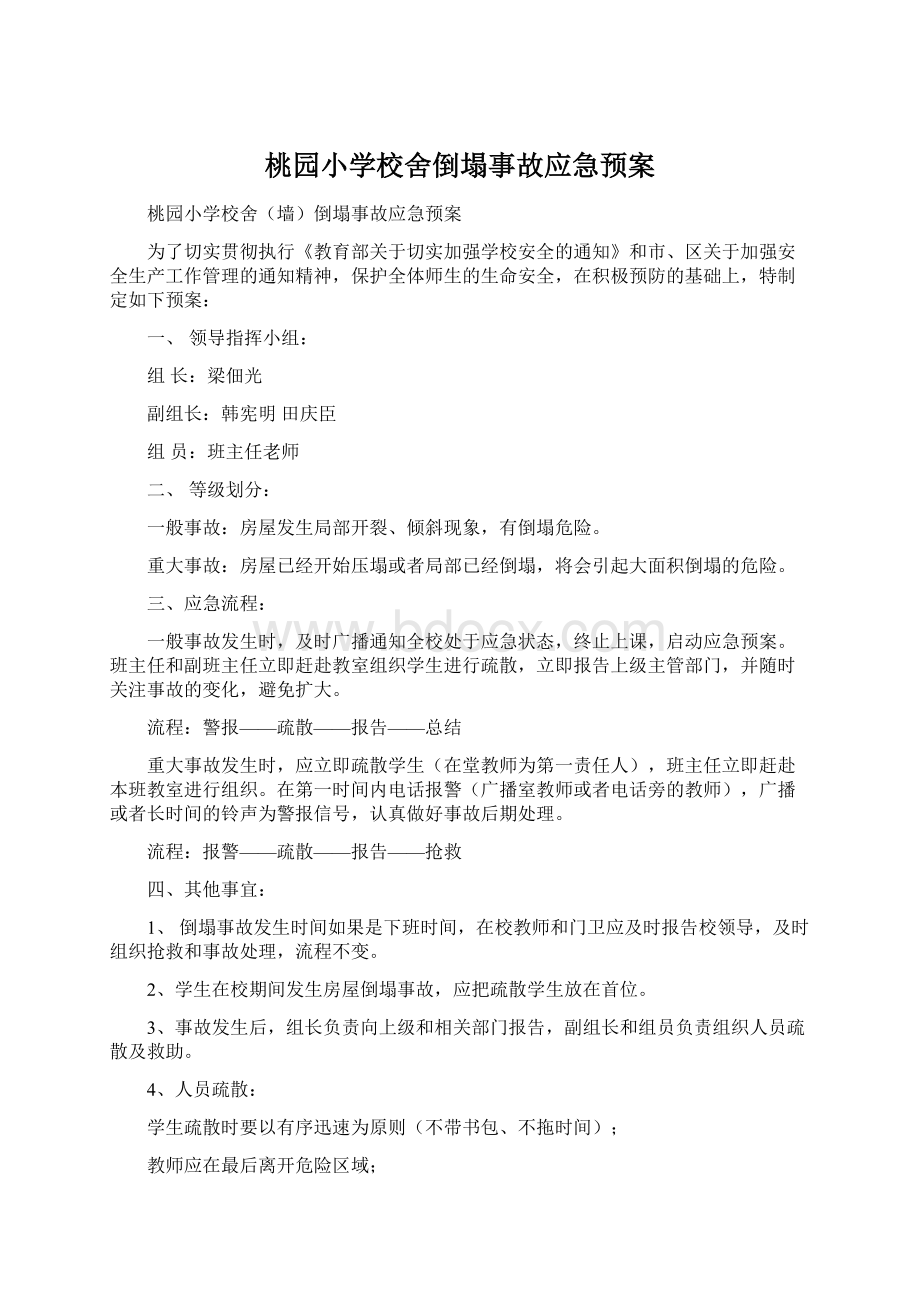 桃园小学校舍倒塌事故应急预案.docx_第1页