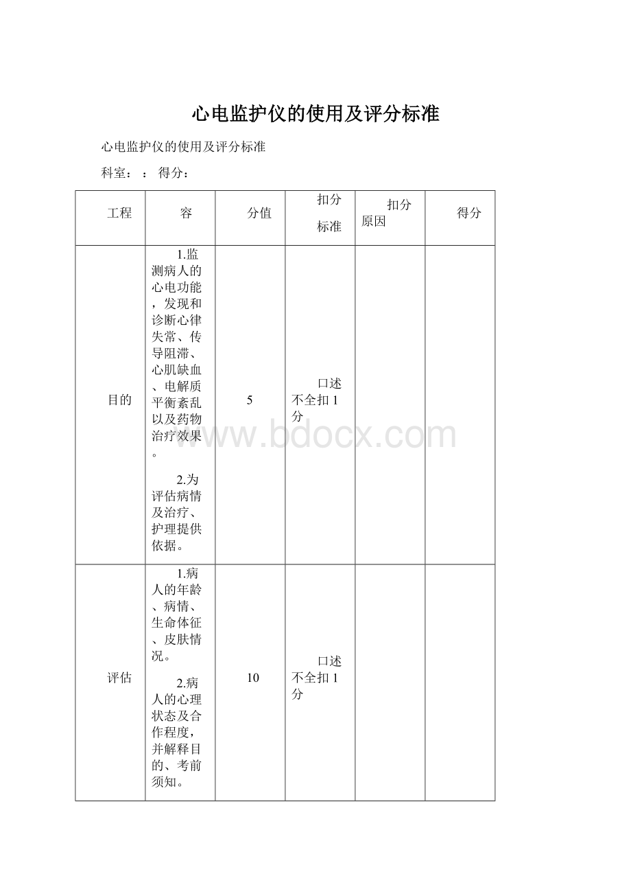 心电监护仪的使用及评分标准.docx_第1页