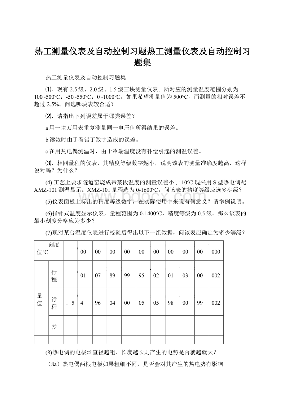 热工测量仪表及自动控制习题热工测量仪表及自动控制习题集Word格式.docx_第1页