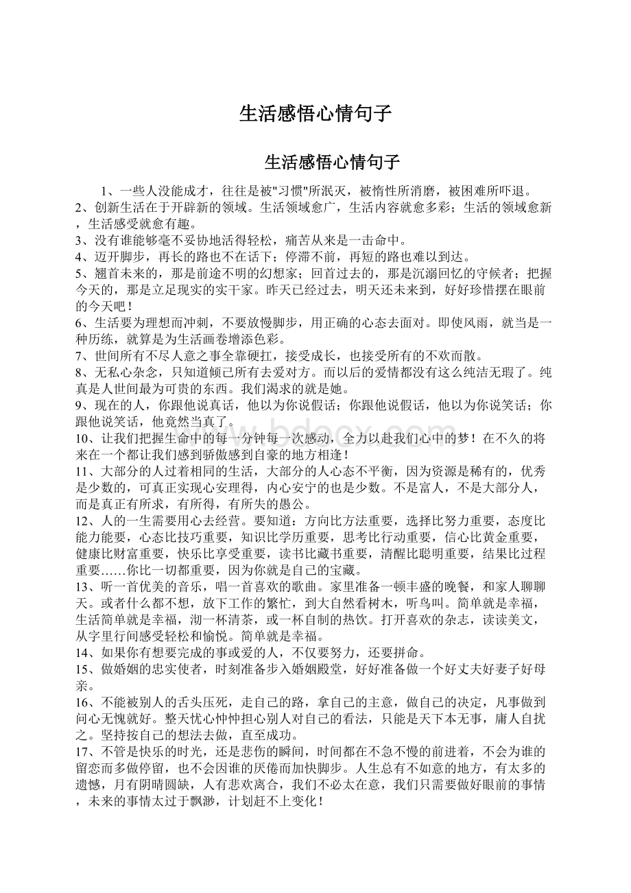 生活感悟心情句子Word文档下载推荐.docx