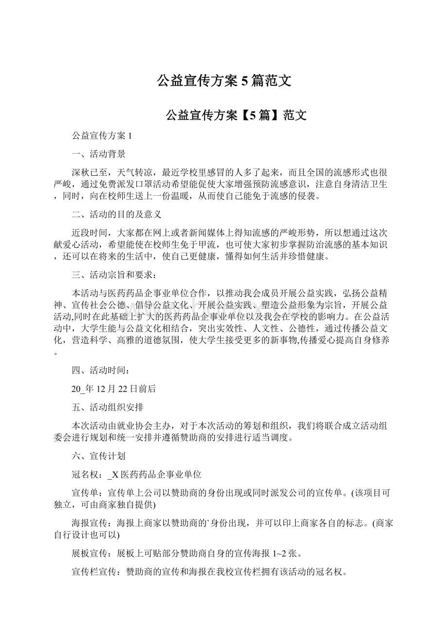 公益宣传方案5篇范文文档格式.docx