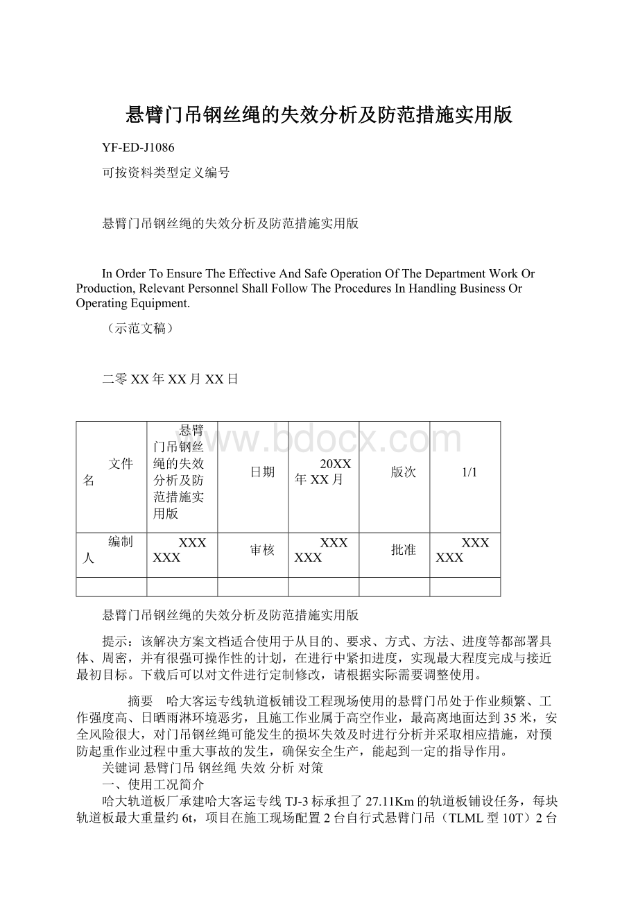 悬臂门吊钢丝绳的失效分析及防范措施实用版.docx