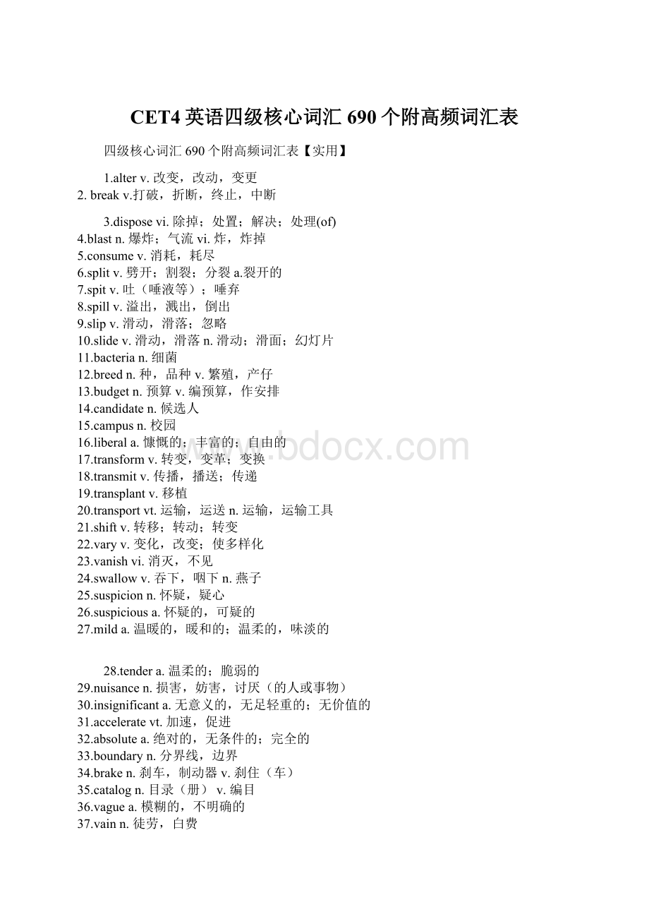 CET4英语四级核心词汇690个附高频词汇表.docx_第1页