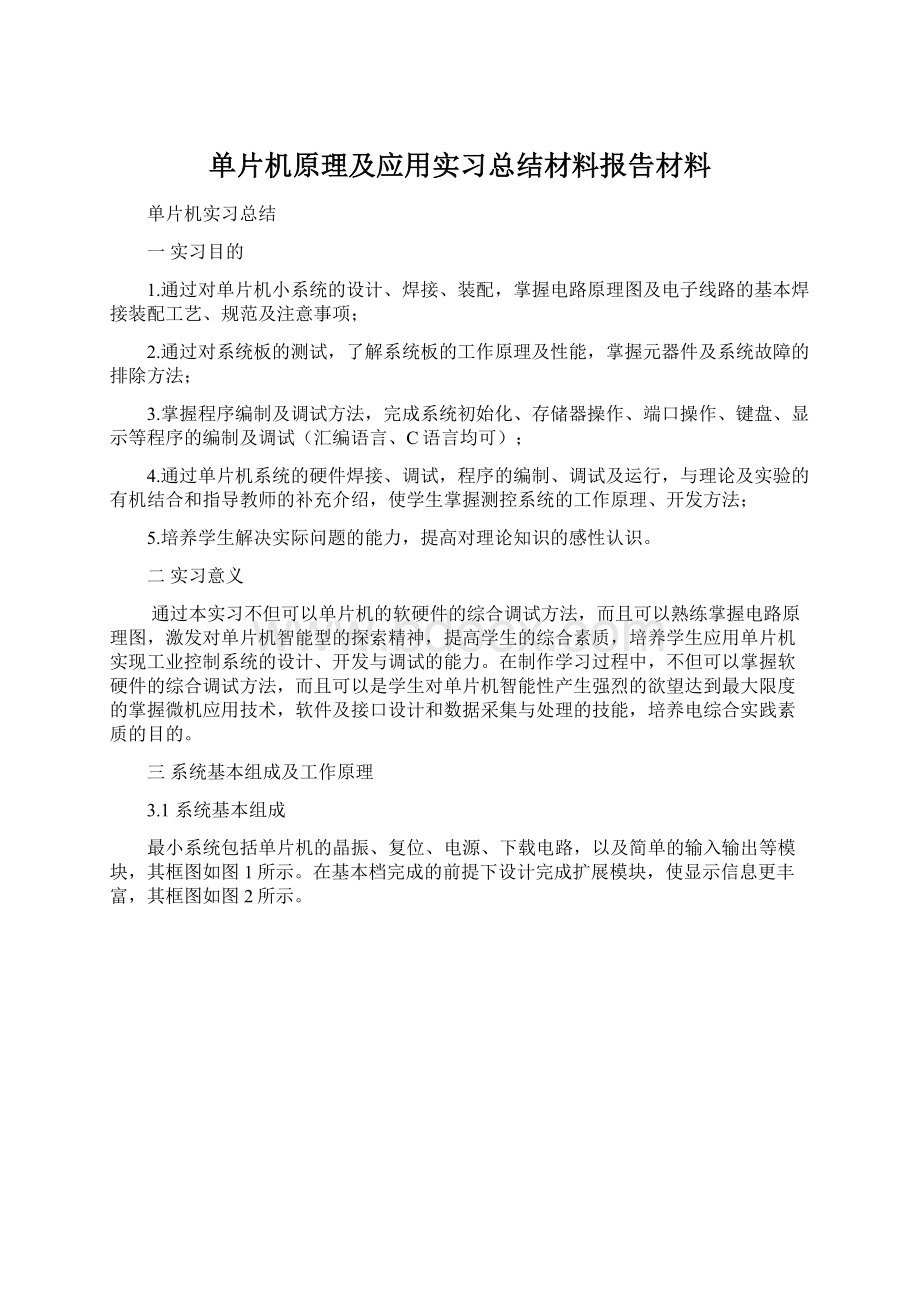 单片机原理及应用实习总结材料报告材料Word文档下载推荐.docx_第1页