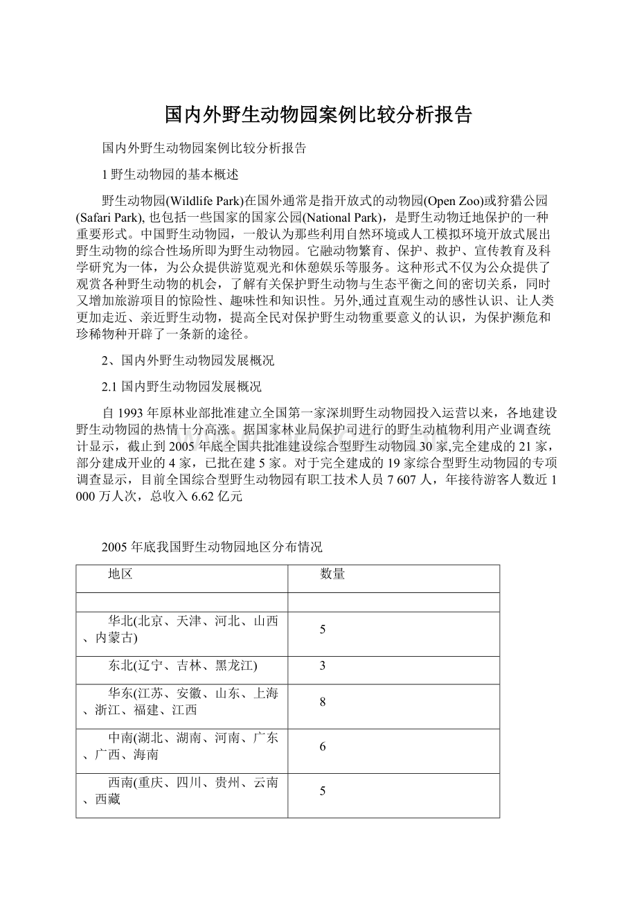 国内外野生动物园案例比较分析报告Word下载.docx