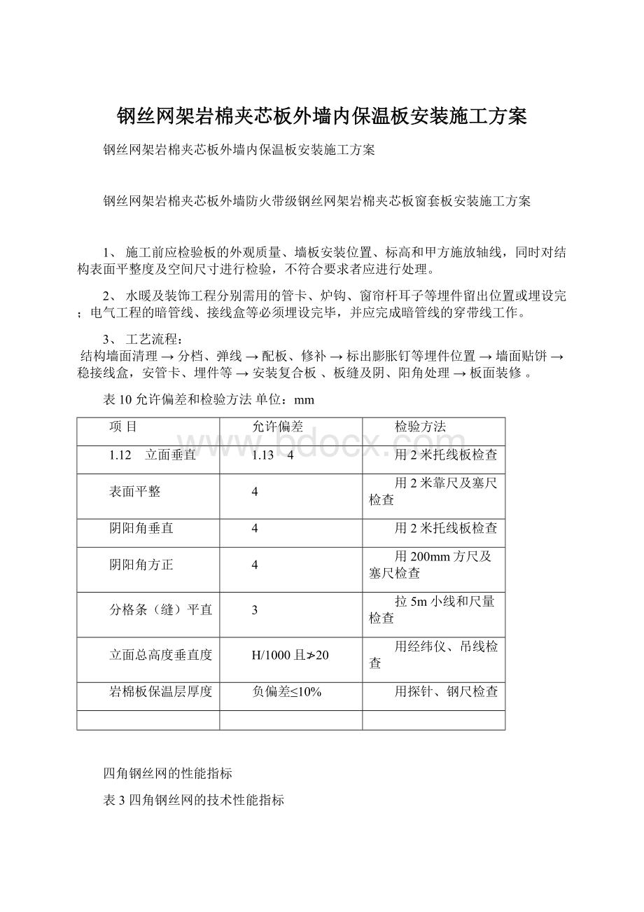 钢丝网架岩棉夹芯板外墙内保温板安装施工方案.docx