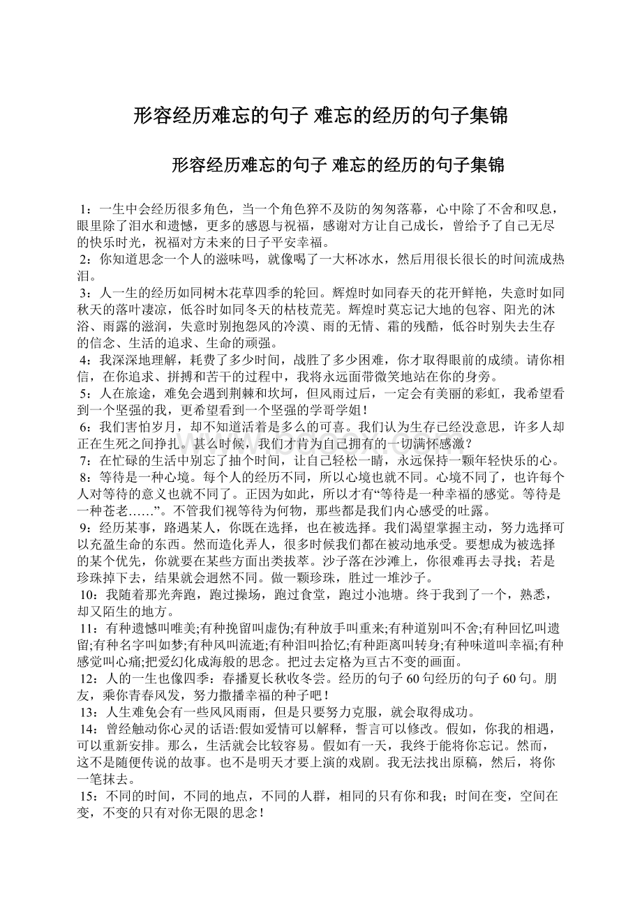 形容经历难忘的句子 难忘的经历的句子集锦.docx