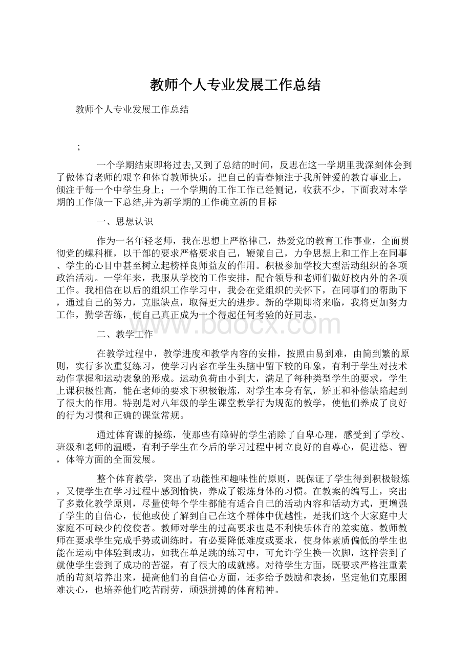 教师个人专业发展工作总结Word文档格式.docx