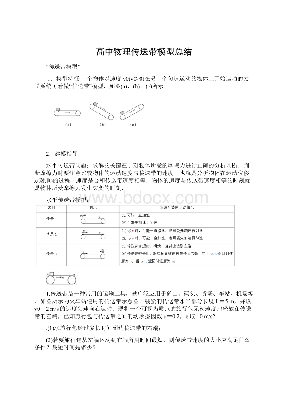 高中物理传送带模型总结Word格式文档下载.docx