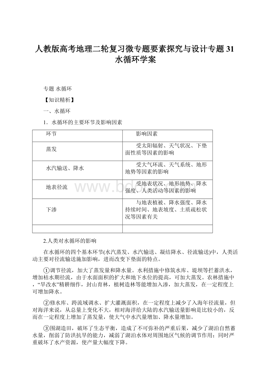 人教版高考地理二轮复习微专题要素探究与设计专题31水循环学案.docx_第1页