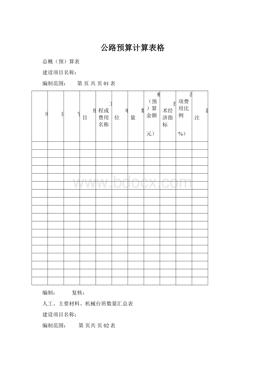 公路预算计算表格Word文档格式.docx