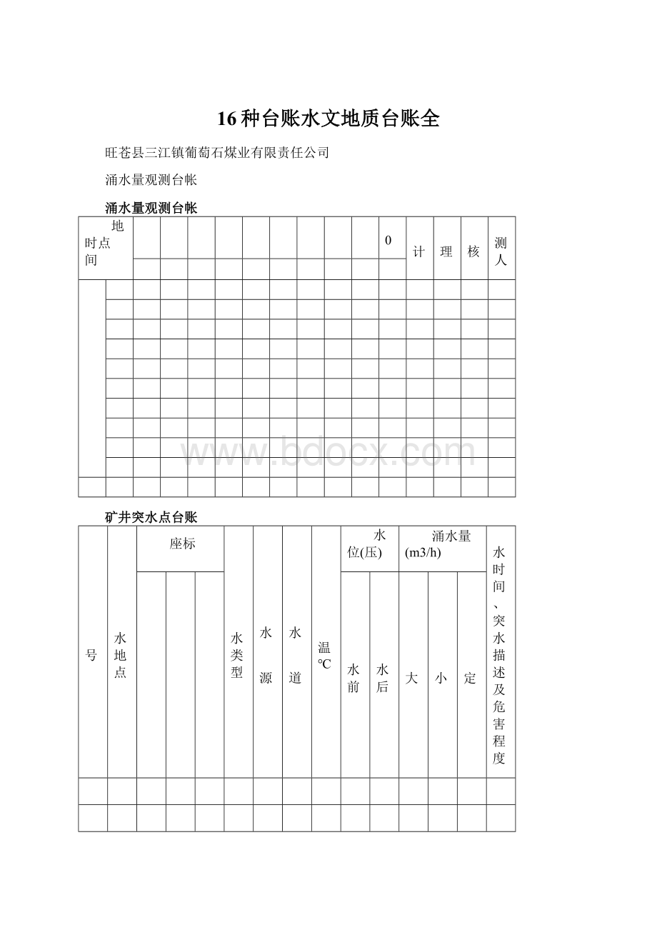 16种台账水文地质台账全Word格式文档下载.docx