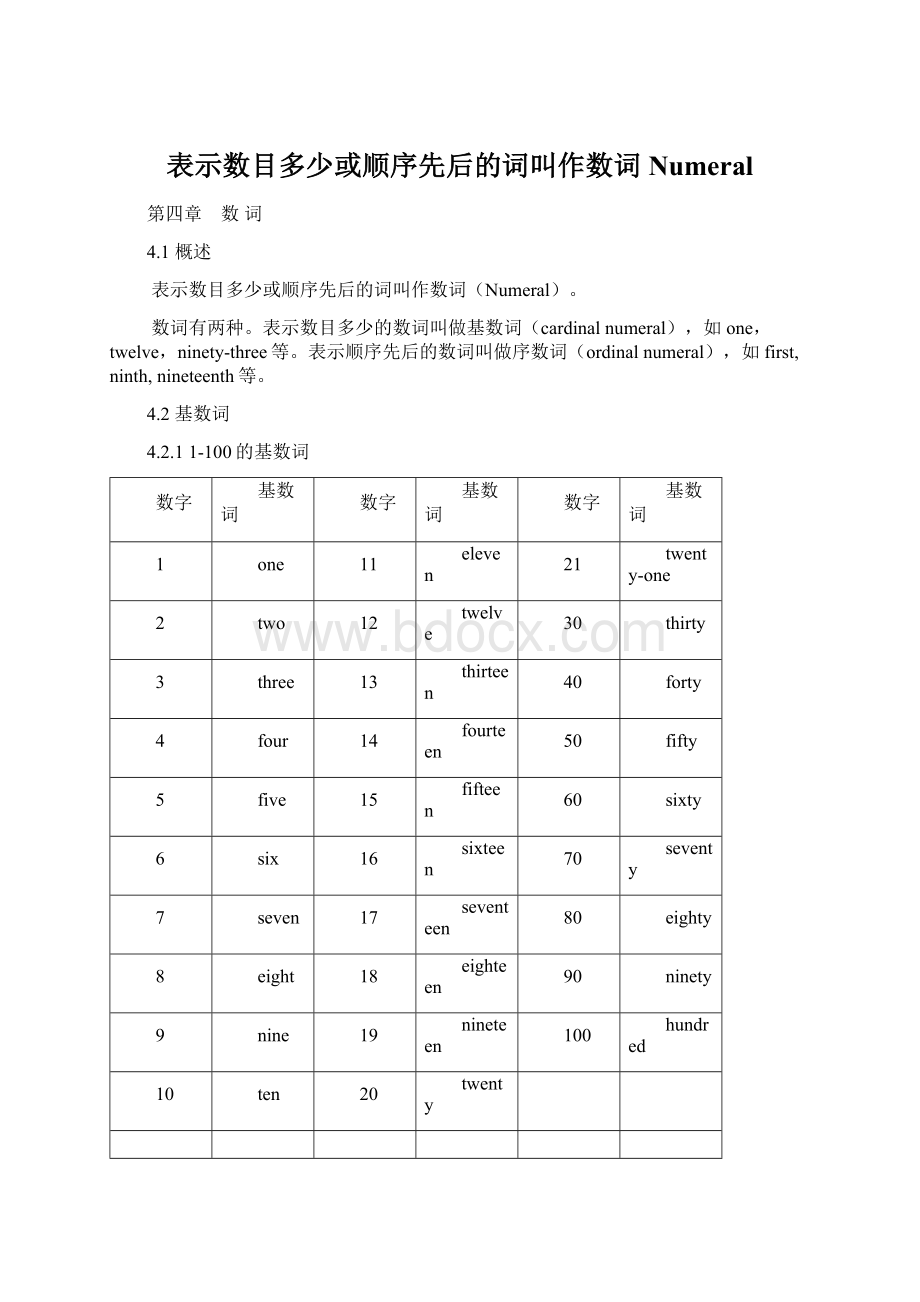 表示数目多少或顺序先后的词叫作数词Numeral.docx_第1页