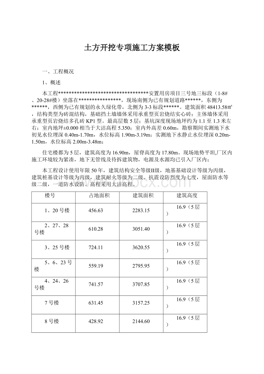 土方开挖专项施工方案模板文档格式.docx