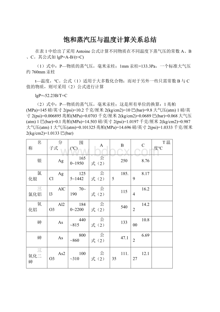 饱和蒸汽压与温度计算关系总结.docx_第1页