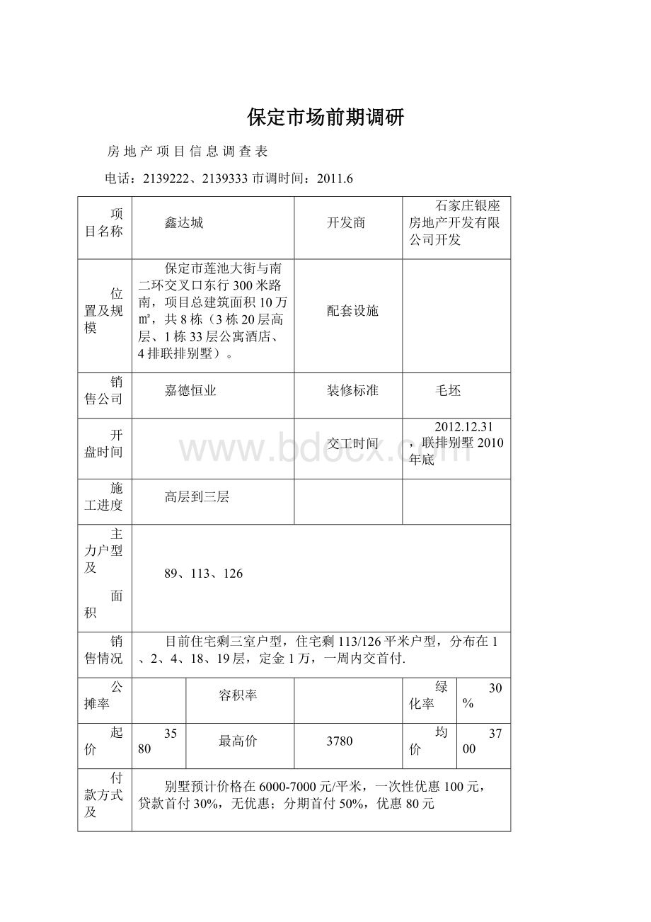 保定市场前期调研Word文档下载推荐.docx_第1页