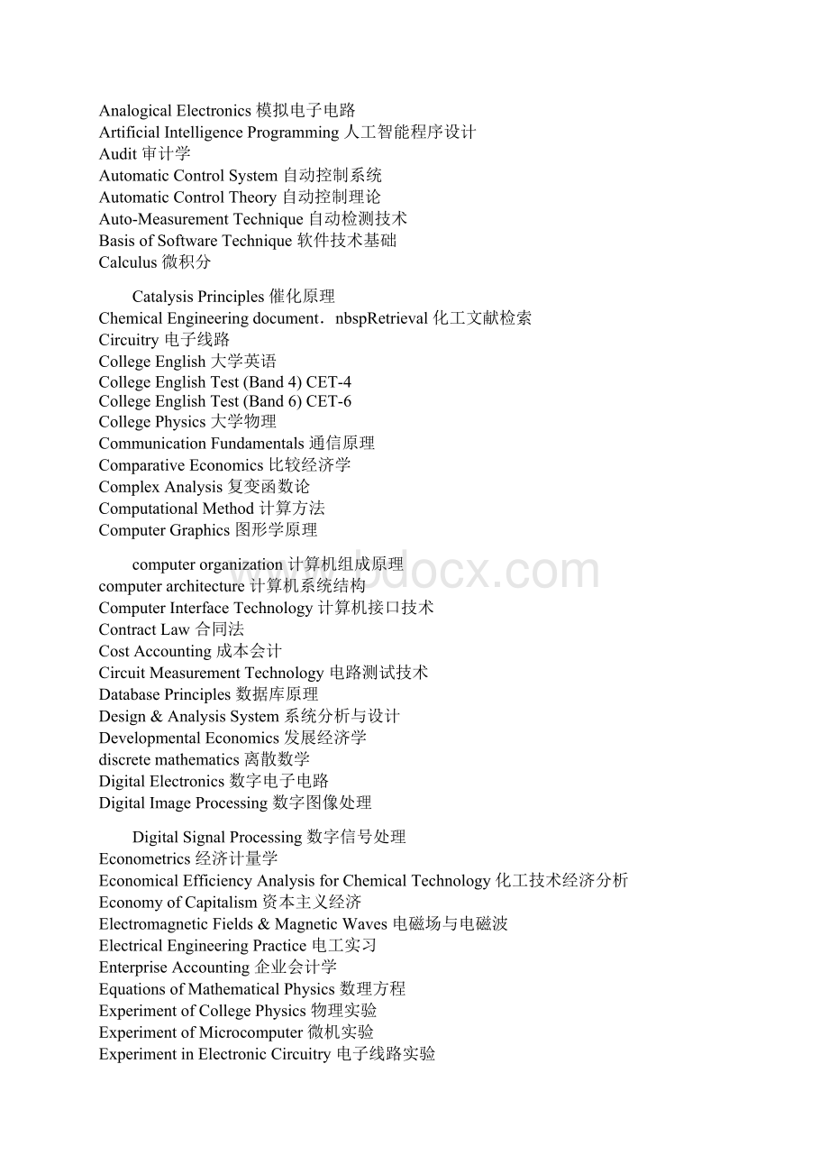 英文成绩单中课程名称英文对照.docx_第2页