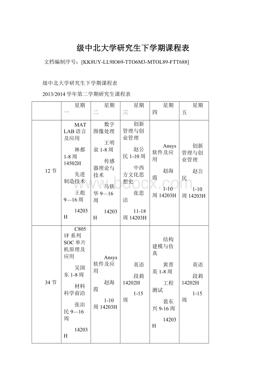 级中北大学研究生下学期课程表.docx