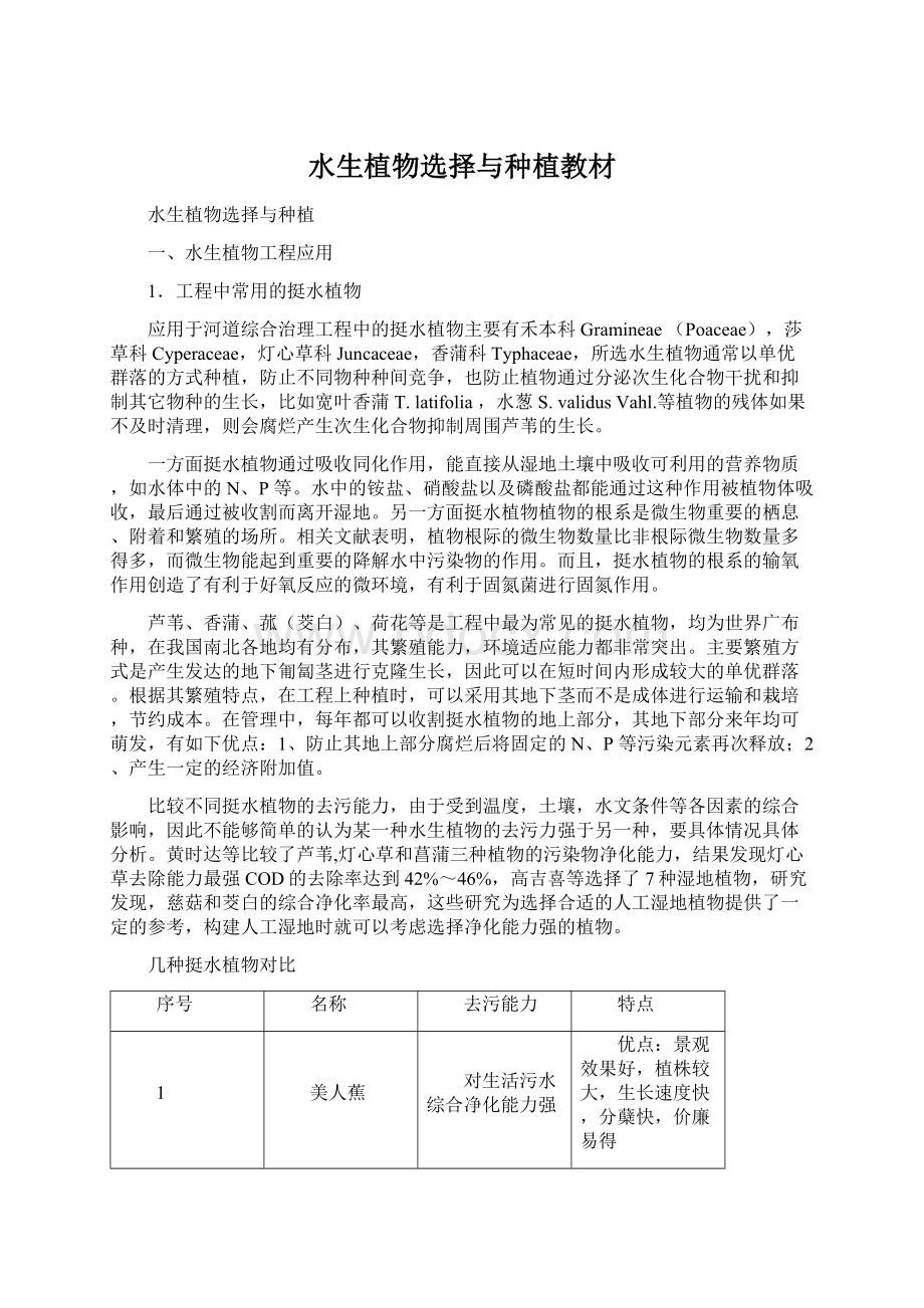 水生植物选择与种植教材Word文件下载.docx