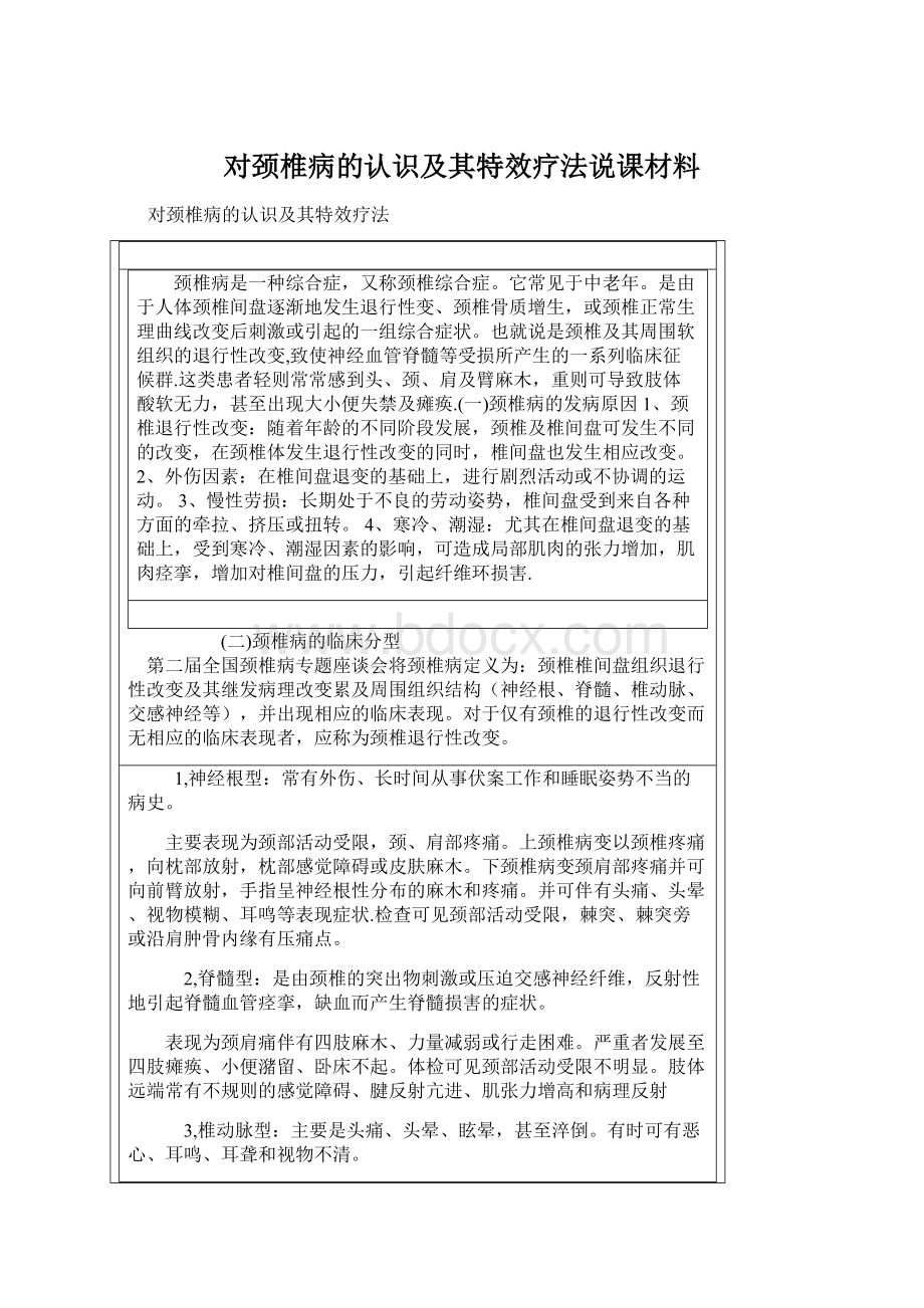 对颈椎病的认识及其特效疗法说课材料Word格式文档下载.docx