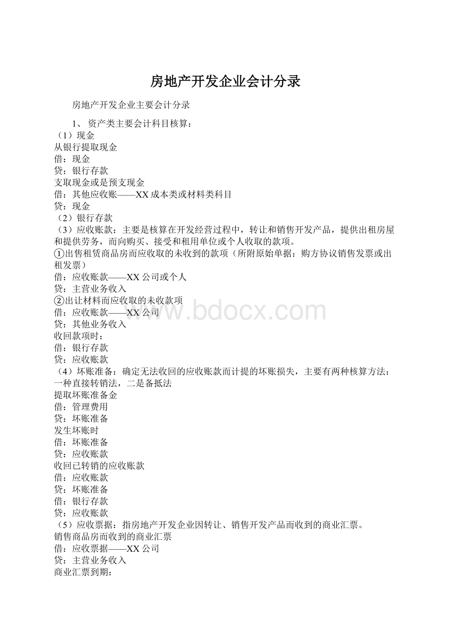 房地产开发企业会计分录.docx_第1页