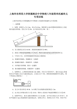 上海华东师范大学附属枫泾中学物理八年级简单机械单元专项训练Word下载.docx