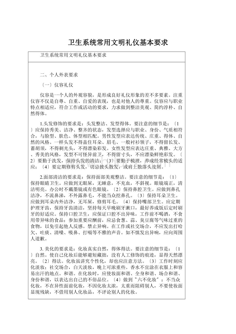 卫生系统常用文明礼仪基本要求.docx