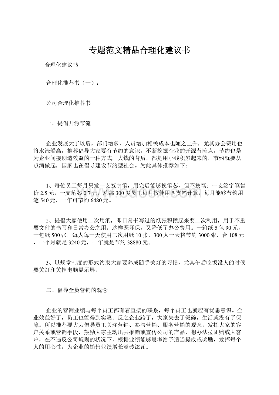 专题范文精品合理化建议书Word下载.docx