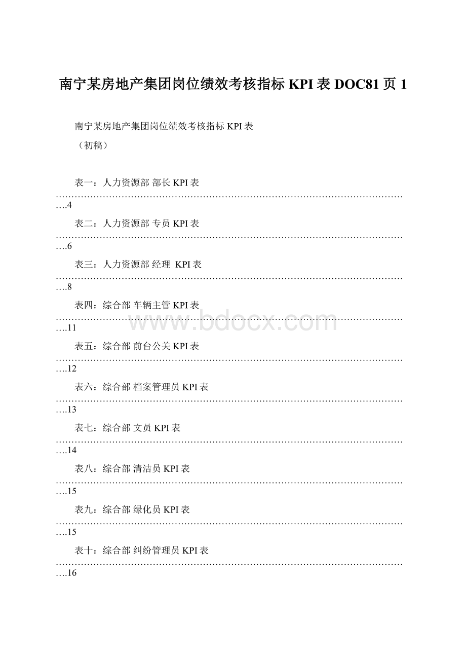 南宁某房地产集团岗位绩效考核指标KPI表DOC81页1Word格式.docx_第1页