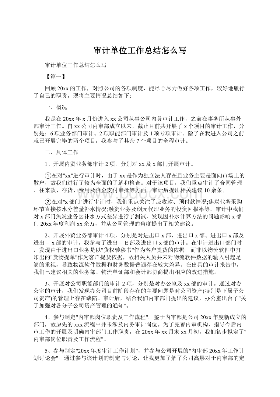 审计单位工作总结怎么写Word文档格式.docx