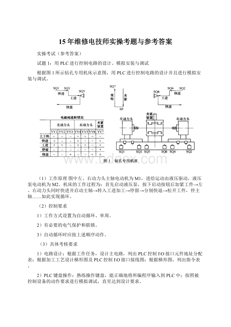 15年维修电技师实操考题与参考答案.docx_第1页