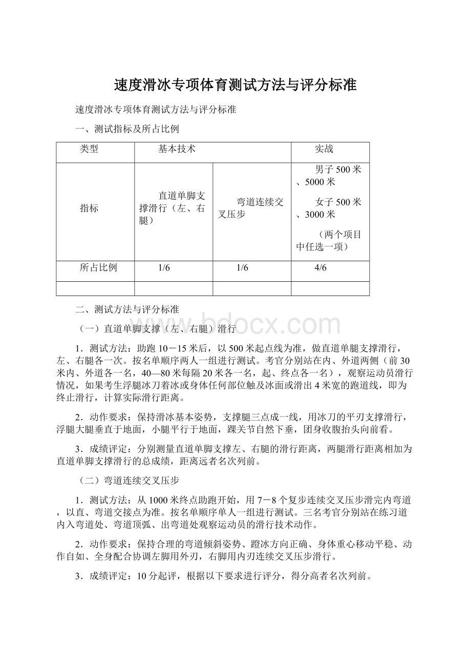 速度滑冰专项体育测试方法与评分标准Word下载.docx_第1页