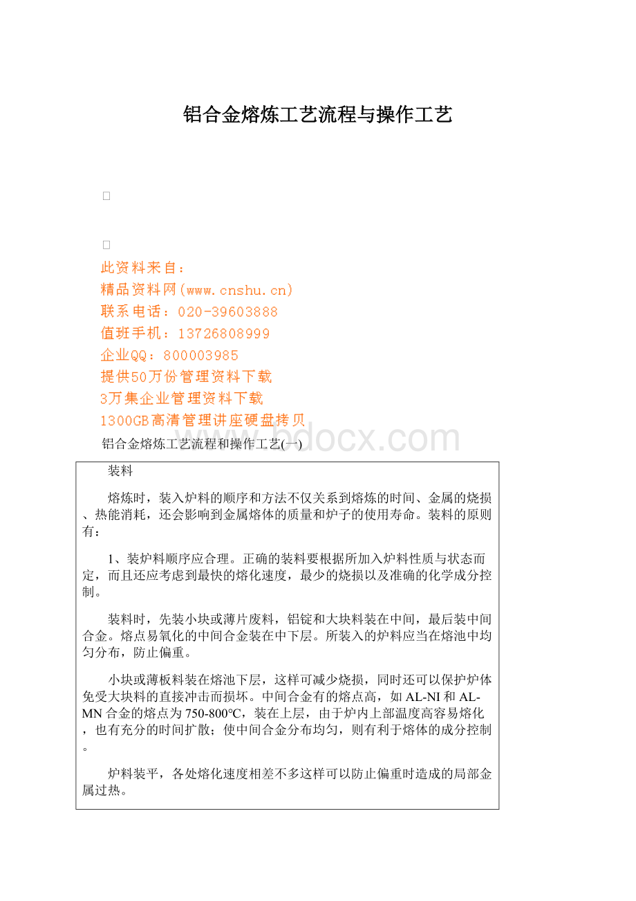 铝合金熔炼工艺流程与操作工艺.docx_第1页