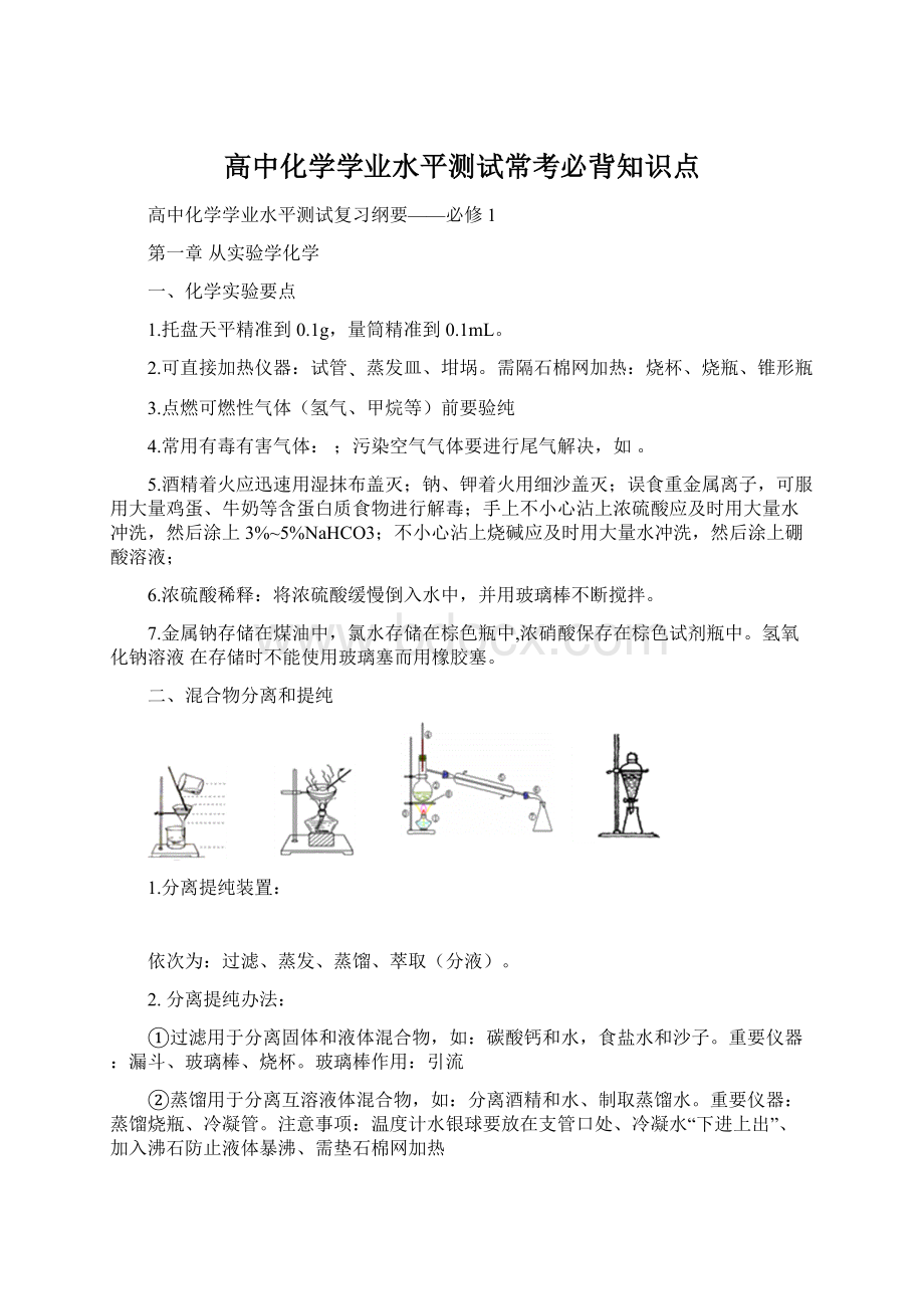 高中化学学业水平测试常考必背知识点.docx