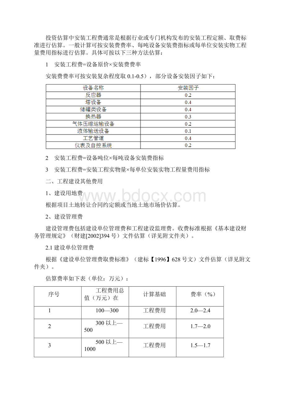 标准项目总投资估算方法及依据Word文档下载推荐.docx_第2页