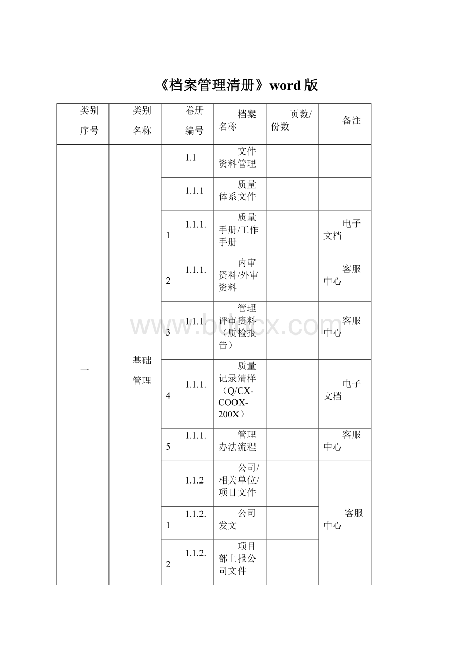 《档案管理清册》word版.docx_第1页