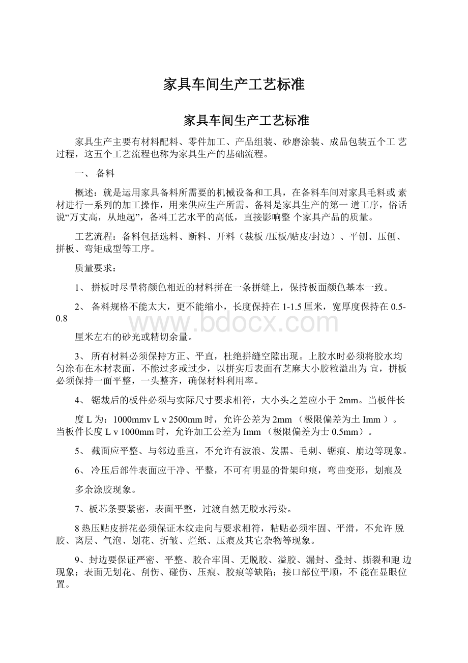 家具车间生产工艺标准.docx_第1页