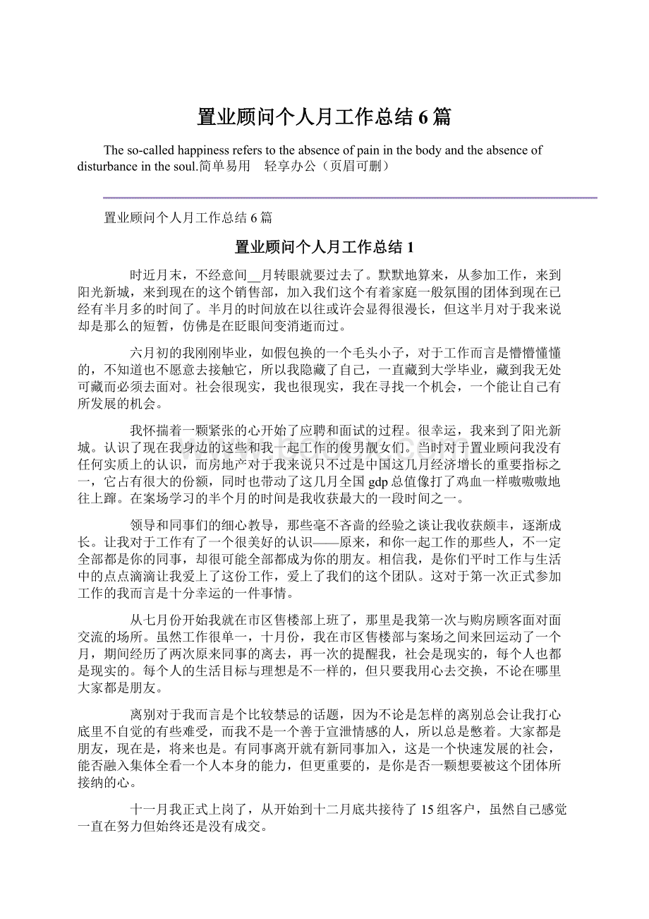 置业顾问个人月工作总结6篇.docx