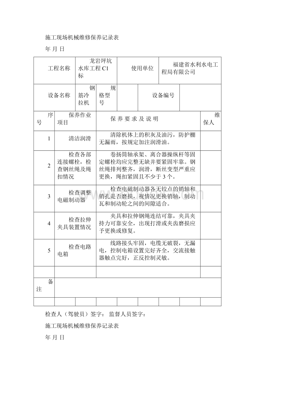 施工现场机械维修保养记录表.docx_第3页