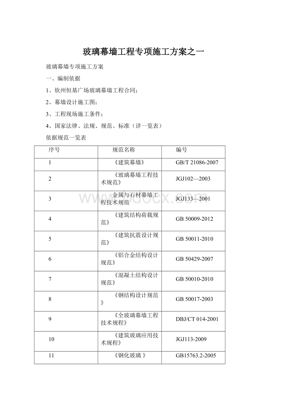 玻璃幕墙工程专项施工方案之一.docx