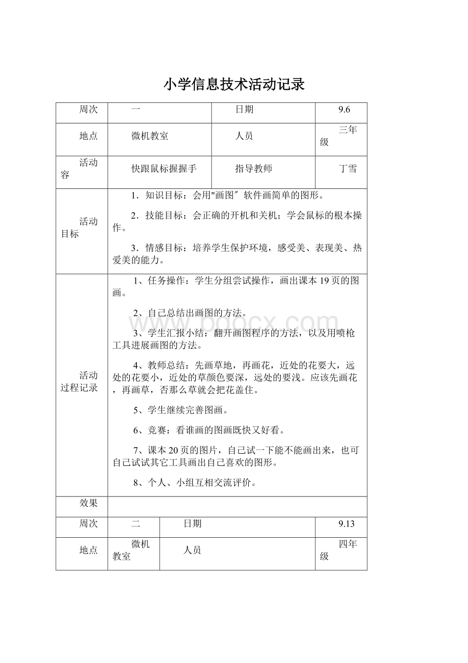 小学信息技术活动记录.docx_第1页